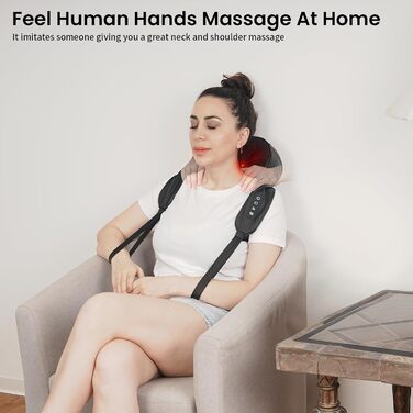 Масажер для шиї TISSCARE Shiatsu з підігрівом - електричний масажер для шиї, спини, плечей, ніг та ступнів. Глибокий масаж для розслаблення. Подарунок для батьків та партнерів, чорний