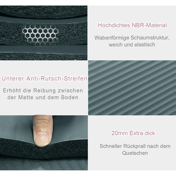 Йога мат XXL 200x130 см: фітнес мат для йоги, тренувань, занять з дітьми та фітнесу для літніх людей. Товщина 20/15/10 мм, матеріал NBR, зелений колір.