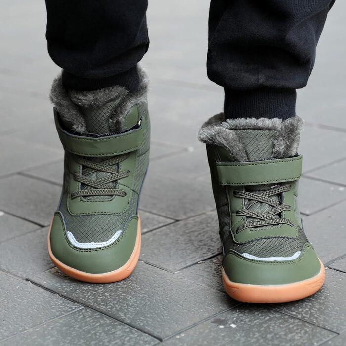 Дитячі зимові шкарпетки-черевики для хлопчиків та дівчаток, теплі, з підкладкою, для активного відпочинку, трекінгу та хайкінгу, легкі, неслизькі, зимові черевики, армійний зелений, розмір EU25-36