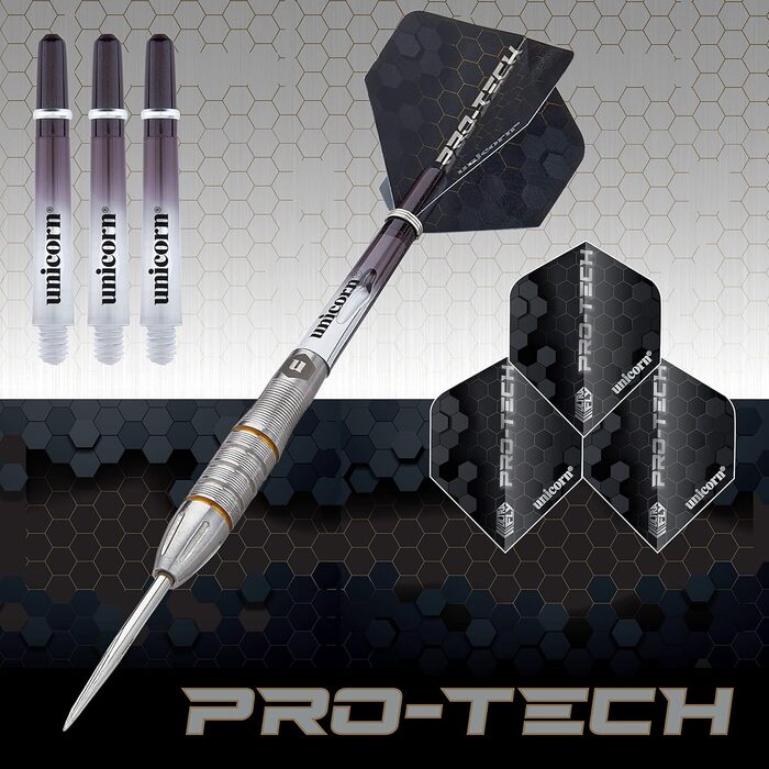 Набір дротиків Unicorn Pro-Tech 90% вольфрам, сталевий наконечник, 27 г, золоті акценти