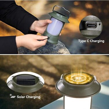 LED кемпінгова лампа-ліхтар у ретро стилі, регульована яскравість, тепле світло, для кемпінгу, саду, надзвичайних ситуацій, USB-зарядка