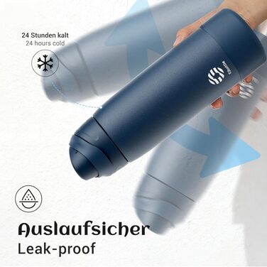 Спортивна пляшка для води Fjbottle з нержавіючої сталі 1000 мл, синя — з кнопкою відкриття, силіконовим дном та щіткою для чищення
