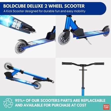 Дитячий самокат BOLDCUBE Deluxe на 2 колеса, складаний, регульований кермо 60-90 см, для дітей 6-14 років, без складання