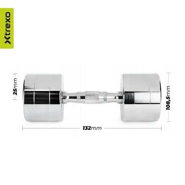 Набір гантелей XTREXO Verte Kurz – 2 шт. (2.5–12 кг) – сталеві гантелі з неслизьким грифом, міцна поверхня, довговічні – ідеальні для силових тренувань вдома та в спортзалі (хром, 2 x 12 кг)