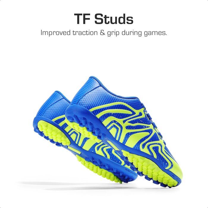 ДREAM PAIRS Дитячі футбольні кросівки для хлопчиків та дівчаток, спортивне взуття для легкої атлетики, тренування, зручні та зносостійкі, для стрибків у довжину, унісекс, 35 EU, Королівський лимонно-зелений, білий