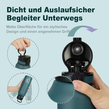 Термос-пляшка UZSPACE 1л (970мл) з нержавіючої сталі, ізольована, з 1-кліком відкриття, без витоків, для спорту, фітнесу, туризму, зеленого кольору