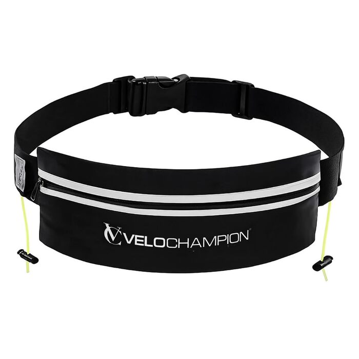 Пояс для стартового номера VeloChampion світловідбиваючий з кишенею для бігу, марафону, тріатлону, велоспорту (Чорний)