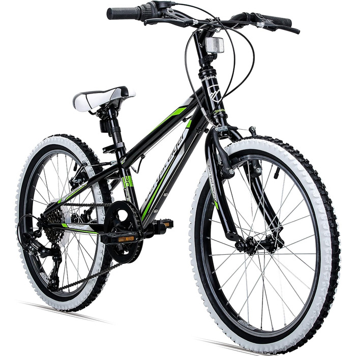 Дитячий велосипед Bergsteiger Kansas 24 дюйми, Shimano 6 передач, для хлопчиків і дівчат 8-11 років, чорний, гірський, з білими шинами