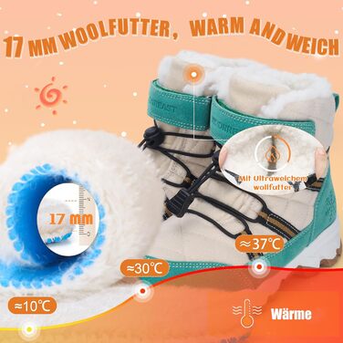 Зимові черевики для дівчаток та хлопчиків VisionReast: тепла вовняна підкладка, підошва з неслизьким протектором, для прогулянок та походів (зелені, 37 EU)