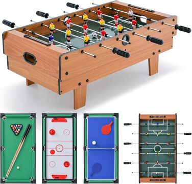 HOMASIS 4-в-1 ігровий стіл, з аксесуарами: кікер, тенісний стіл, більярд, хокей. Підходить для барів, вечірок, ігрових кімнат, дітей та дорослих