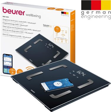Beurer BF 880 діагностичні ваги з Wi-Fi та Bluetooth, цифрові ваги для аналізу складу тіла, додаток, вимірювання жиру, м'язів, до 180 кг