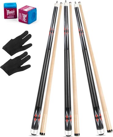 AKLOT Більярдний кий, набір 3 шт., канадський клен, 147.3 см, змішана вага