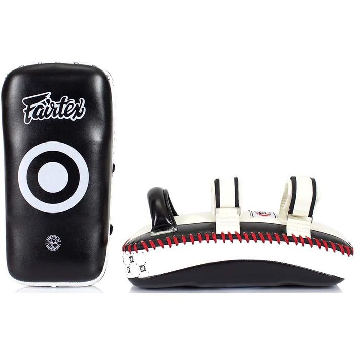 Тайські лапи Fairtex KPLC2, чорні-білі, для кікбоксингу, боксу та ММА