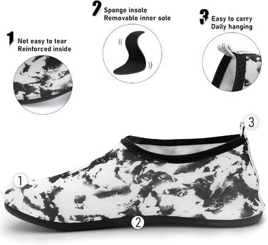 Водні шкарпетки для чоловіків та жінок, шкарпетки для плавання, йоги, аквашузи, пляжні шкарпетки, швидко сохнуть, Slip-on, дихаючі, шкарпетки для плавання, Outdoor, розміри 34-45 EU (34/35 EU, Tie Dye Black)