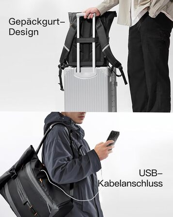Рюкзак Inateck RollTop для ноутбука 22–26,8 л з водонепроникною блискавкою та відкриттям на 180°, для роботи, подорожей, навчання