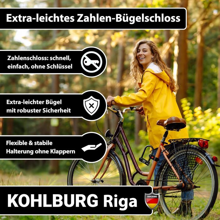 Замбік на колісницю KOHLBURG Bügelschloss з цифровим кодом - надійний замок 11 мм для велосипеда, електровелосипеда та шосе