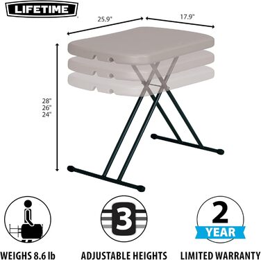 Складний приставний столик Lifetime 92210: портативний столик 75x50.5x66 см з ручкою для транспортування, міцний та легкий (чорний пісок/сірий)