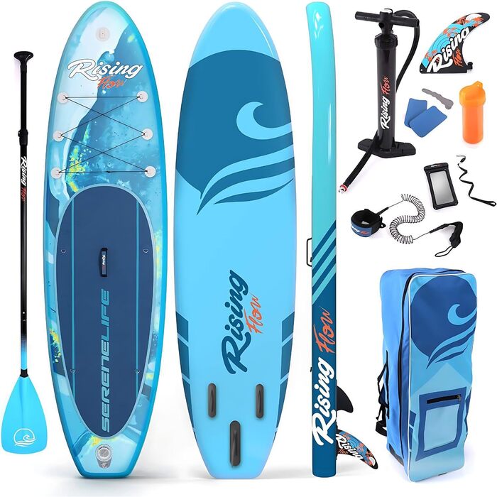 Надувна SUP-дошка SereneLife Blue Wave з аксесуарами – комплект для дітей і дорослих, антиковзке покриття, насос, весло, сумка для перенесення