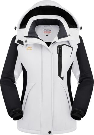 Жіноча водонепроникна куртка WULFUL для сноубордингу та катання на лижах, зимова куртка з відстібаною капюшоном, білий та чорний колір
