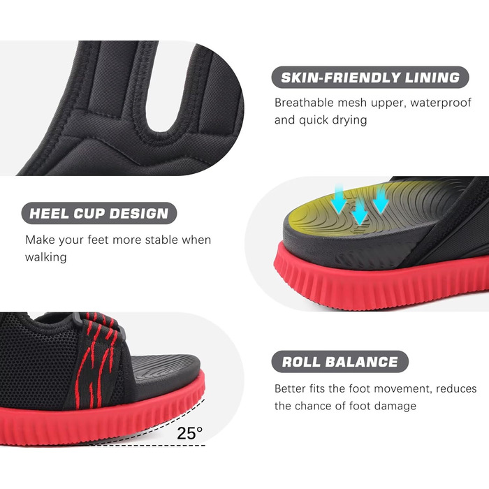 Чоловічі спортивні сандалі KuaiLu з м'якою устілкою, літні шльопанці на липучці (Чорно-червоні, 46 EU)