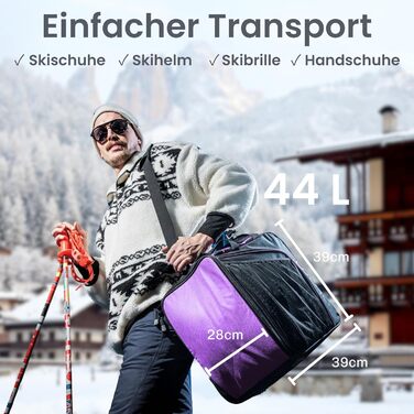 Сноуборд-сумка Otaro, регульована 140–180 см, водонепроникна та з підкладкою. Також підходить для вейкборду, лиж. Для 2 пар лиж/сноуборду (фіолетовий).