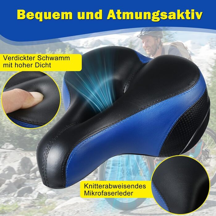 Велосипедне сідло з гелевою подушкою Pro 2.0: широке, м'яке, комфортне, дихаюче, з пам'яттю форми, водонепроникне, блакитне