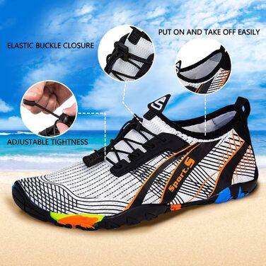 Водні шкарпетки для плавання та дайвінгу WateLves - унісекс, дихаючі, неслизькі, розмір 40 EU, білий/оранжевий