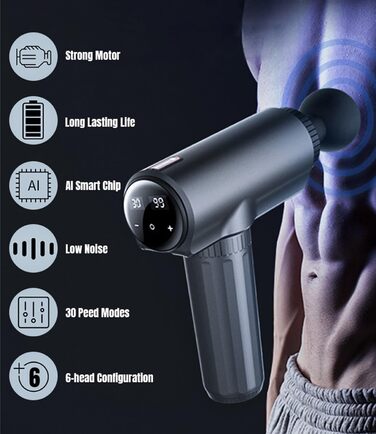 Масажер Lefity з 30 швидкостями та 6 насадками: для шиї, плечей, спини. USB-C зарядка. Зелений/Темно-сірий