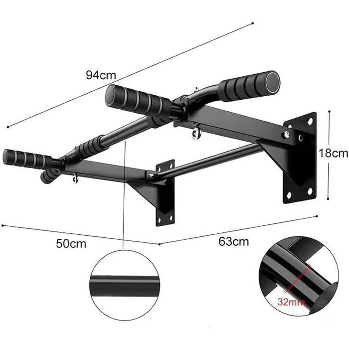 Турнік для підтягувань на стіну, для домашнього спортзалу, чорний (до 200 кг)