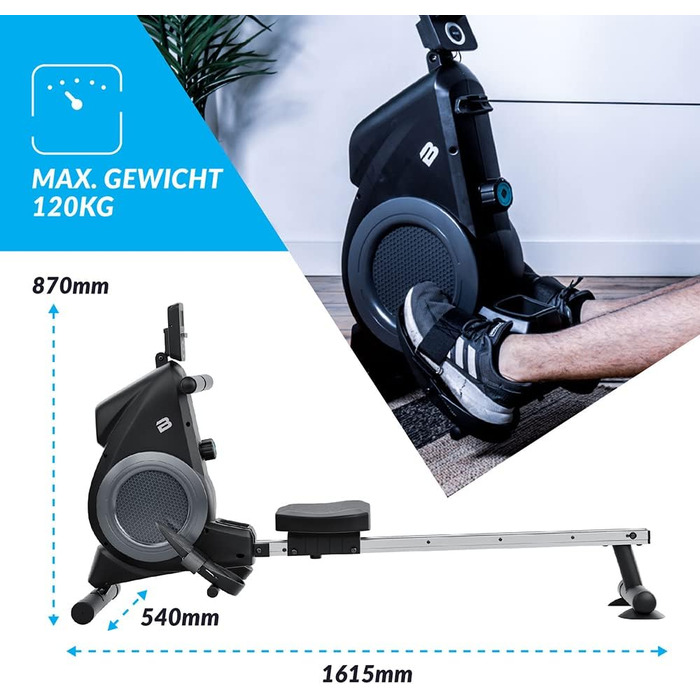 Bluefin Fitness Blade FIT: Гребний тренажер, сумісний з Kinomap, складаний, з LCD-консолью та мобільним додатком