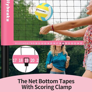 Набір для волейболу на відкритому повітрі: портативна сітка, м'яч PU, насос, сумка та міцна сітка (20 футів, рожевий)