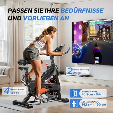 Велотренажер MERACH з магнітним опором, тихий, з амортизованим сидінням, LED-монітором та власним додатком для кардіотренувань вдома, помаранчевий