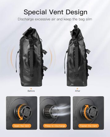 Рюкзак Inateck RollTop 30-35 л для чоловіків, водонепроникний, багатофункціональний органайзер із знімним плечовим ременем, клапаном для виходу повітря, водонепроникною блискавкою, для велоспорту, туризму, активного відпочинку