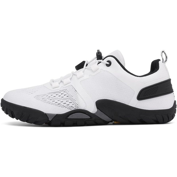 Barfußschuhe HUSKSWARE для жінок та чоловіків – широка передня частина, неслизька підошва, дихаючі, посилені люверси для фітнесу, трейлраннінгу, хайкінгу та повсякденного використання, білий, 44 EU