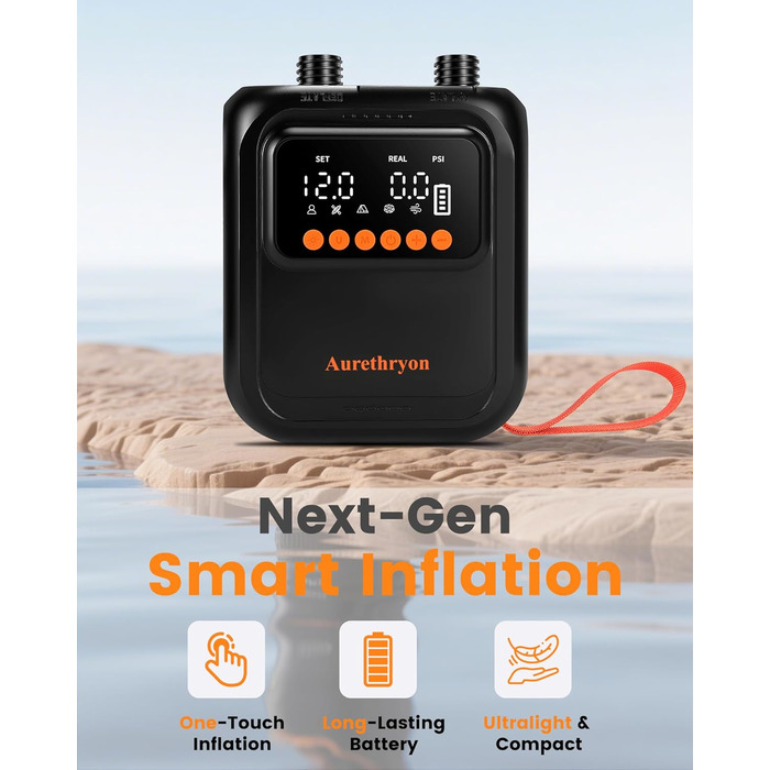 Електричний насос для SUP дошки з акумулятором та ліхтарем, 20 PSI, 12V/USB-C, 7 насадок, для SUP, човнів, матраців, басейнів