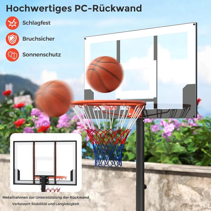 Кош для баскетболу Costway Outdoor, регульована висота 155-210/170-230 см, мобільна баскетбольна установка з роликами, для дітей та юнаків 100-212 см