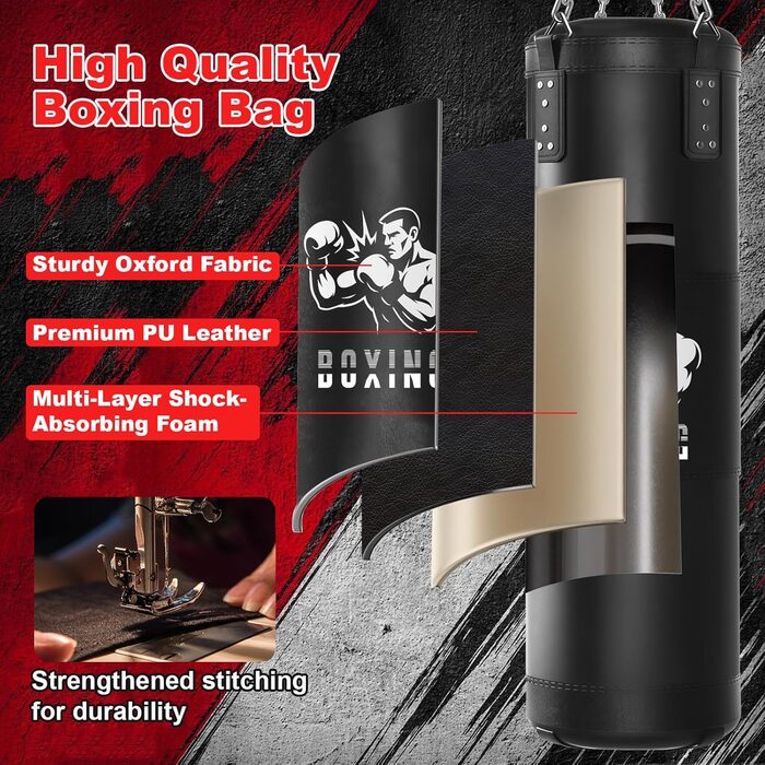 Боксерський мішок Qoosea для дорослих, 4 фути, 17oz, з рукавичками та підвісом, для кікбоксингу, карате, MMA, тренувань