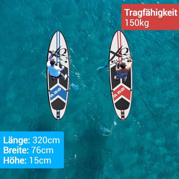 Професійна SUP-дошка XQ Max 320 см, комплект: насос, весло, ремінець, набір для ремонту, макс. вага 150 кг