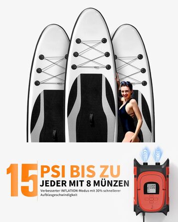 Насос для SUP-дошки GICLE 22PSI: електричний, портативний, для надувних SUP-дошок, човнів та водного спорту (білий/чорний)