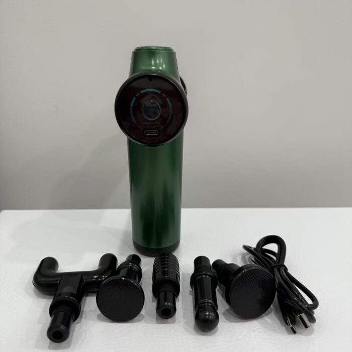 Масажер для тіла, пістолет для масажу з 6 швидкостями та 6 насадками, LCD-екран, для спини, плечей, ніг (зелений) V1-grün