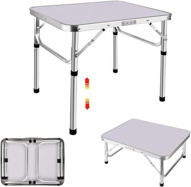 Складаний столик Qimu 60 см, з алюмінію, регульована висота 26/56 см, для саду та пікніка, білий