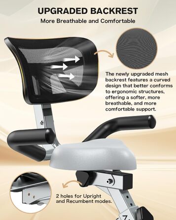 Pooboo Складний велотренажер X-Bike з магнітним опором, датчиком пульсу, тримачем для пляшки, ременями та підтримкою спини для домашнього фітнесу