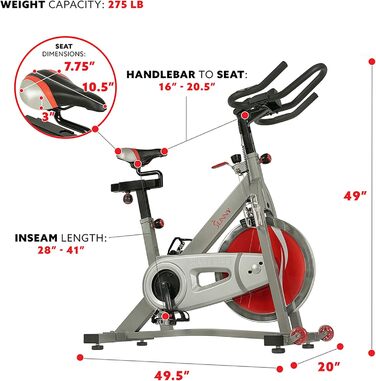 Велотренажер Sunny Health & Fitness Pro II з тримачем для пристроїв та розширеним дисплеєм, SF-B1995, для дому