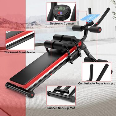 Тренажер для пресу з LCD-монітором для дому. Багатофункціональний тренажер для всього тіла, до 150 кг. Чорно-червоний.