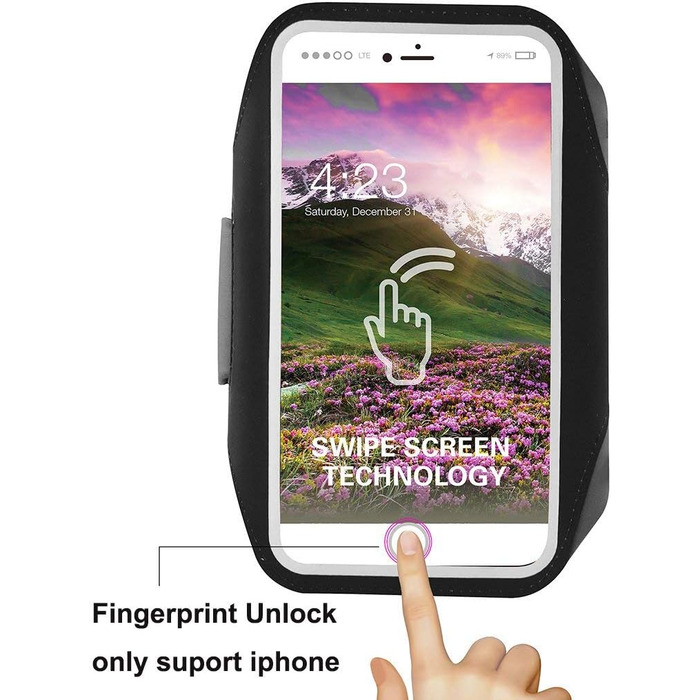 Спортивна стрічка на руку для iPhone 16 Pro Max, 16 Plus, 15 Pro Max, 15 Plus, 14 Pro Max, Samsung S24, S23, S22 Ultra. Тримач для телефону на руку для бігу, спорту. Підходить для телефонів 6.3'-7.0' (5.1'-6.5'). Чорний