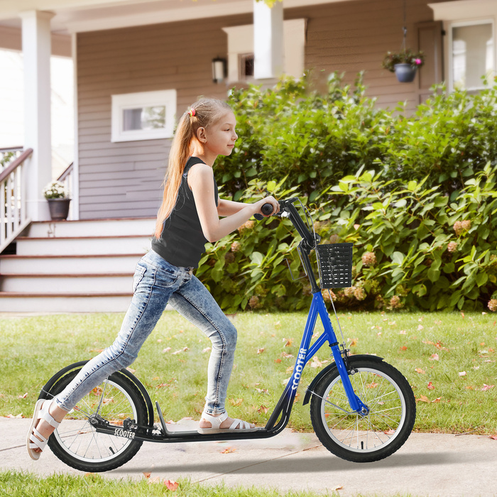 HOMCOM Дитячий скутер Скутер Kick Scooter з регулюванням висоти гальмівного кошика для 5-12 дитячих самокатів Kickboard Алюмінієвий сплав Гума Синій+Чорний | Аосом