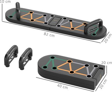 Складне тренажерне дошка Sportnow Push Up Board 11-в-1 з антиковзкими подушками для рук, плечей та грудей (чорний)