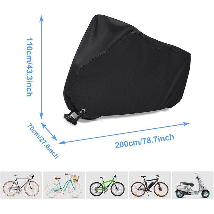 Чохол для велосипеда MINVOO: захист від дощу, сонця, пилу та вітру. Підходить для електровелосипедів та гірських велосипедів. Чорний колір.