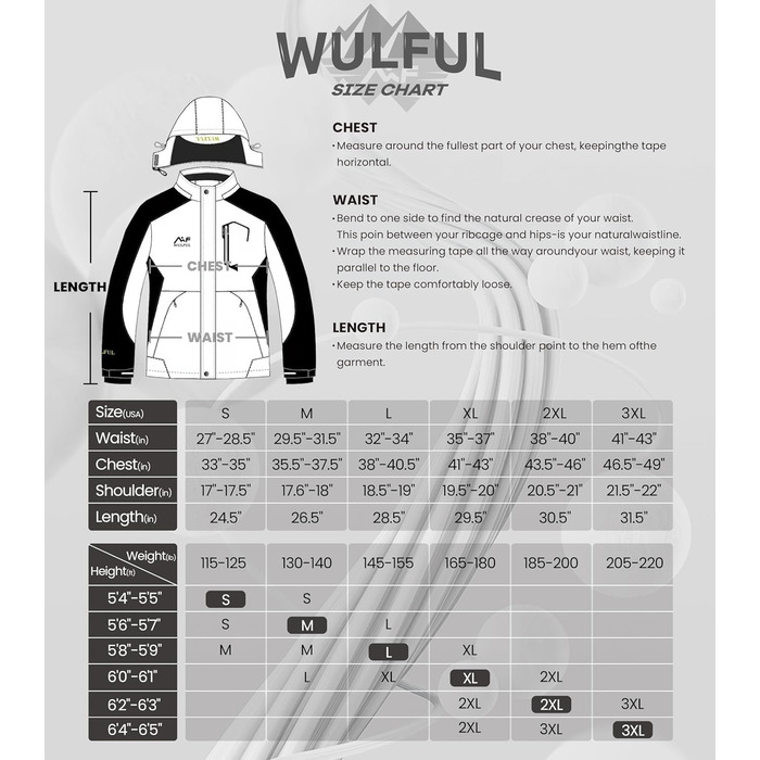 Жіноча водонепроникна куртка WULFUL для сноубордингу та катання на лижах, зимова куртка з відстібаною капюшоном, білий та чорний колір