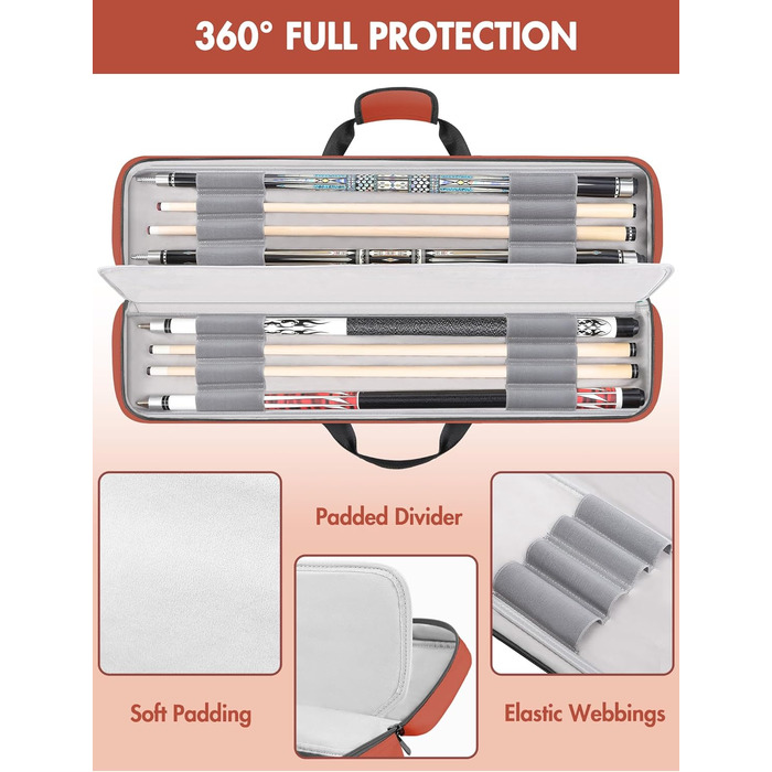 Чохол для більярдної кулі, сумка для 4 кулі та 5 шесток, м'яка підкладка, регульований ремінь, для жінок та чоловіків, Deluxe, помаранчевий